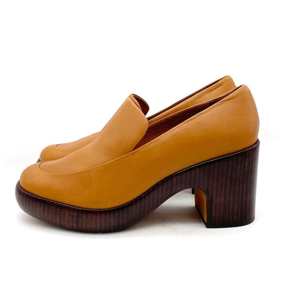 Vince Narissa High Heel Platform Clog Loafers in Cognac Tan Leather Size 8.5 - Picture 1 of 16